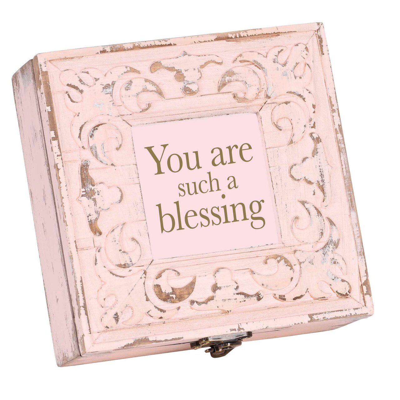 Edge Collection - 6" x 6" x 2.5" - Pink - Petite Music Box with Photo Frame and Distressed Finish - 1 Piece